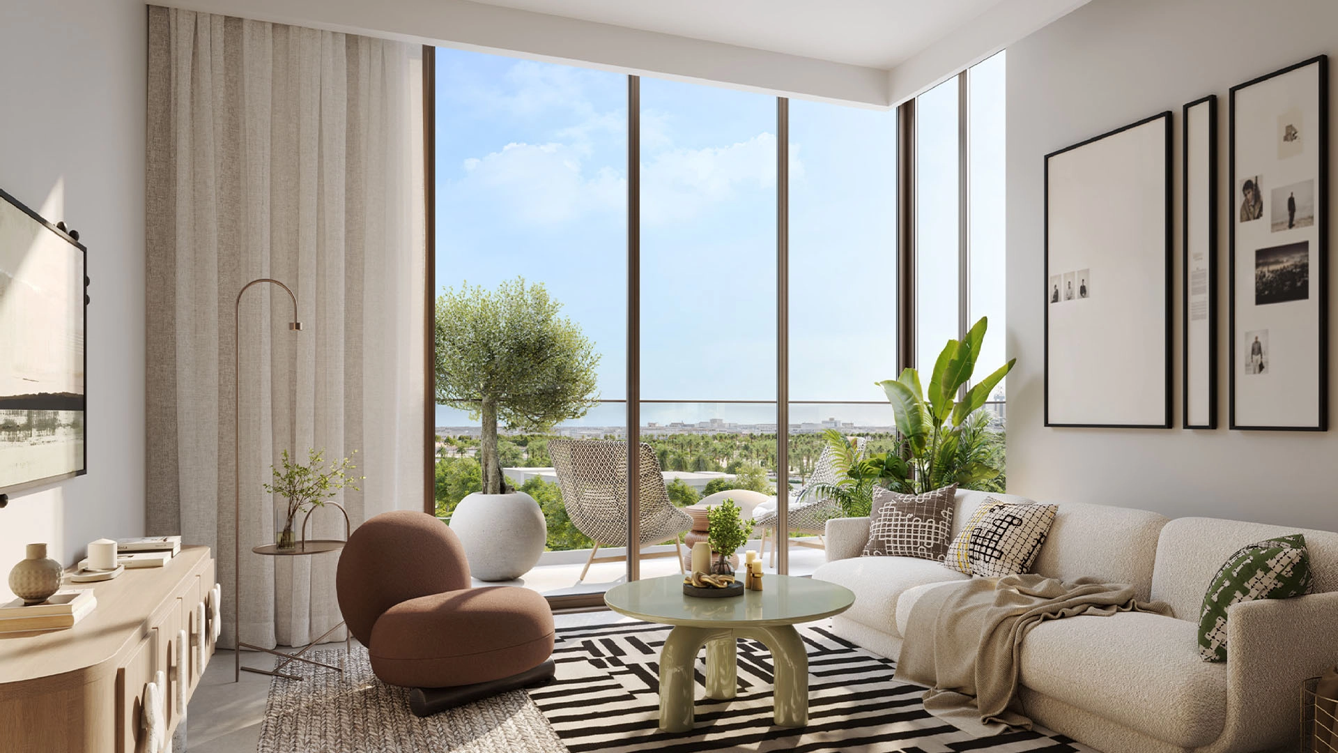 Bright living area in Hillsedge villa with wide windows and serene finishes